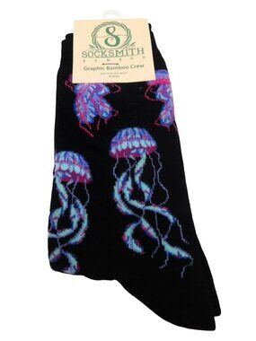 Socksmith Graphic Bamboo Crew Socks Jellyfish Design Black Women’s One Size